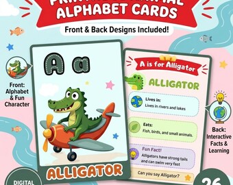 A-Z Animal Alphabet Flashcards, Toddler Preschool Learning Activity (Digital Download)