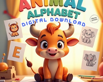 Toddler Alphabet Coloring Book, Animal ABC Tracing Pages, Preschool Activity Book, Printable Kids Coloring PDF, Instant Digital Download