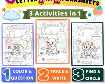 Fichas de trabajo del alfabeto JKL / Actividades de aprendizaje preescolar (Descarga digital)