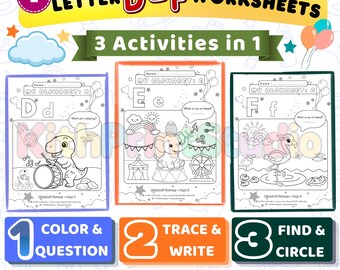 Fichas de trabajo del alfabeto DEF / Actividades de aprendizaje preescolar (Descarga digital)