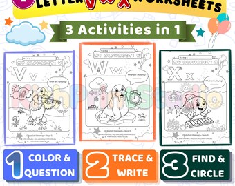 Fichas de trabajo del alfabeto VWX / Actividades de aprendizaje preescolar (Descarga digital)