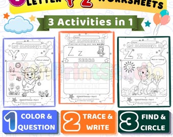 Fichas de trabajo del alfabeto YZ / Actividades de aprendizaje preescolar (Descarga digital)