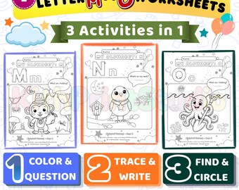 Fichas de trabajo del alfabeto MNO / Actividades de aprendizaje preescolar (Descarga digital)