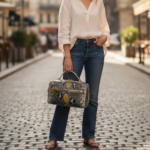 Natural Python Top Handle Bag : Handmade Python Skin Purse | Genuine Exotic Leather Handbags