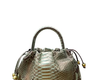 Natural Green Python Top Handle Bag : Handmade Python Skin Purse | Genuine Exotic Leather Handbags