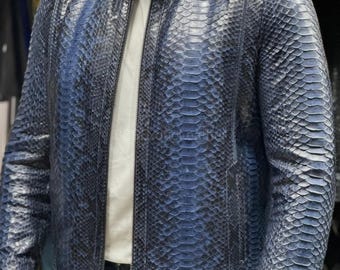 Dark Blue Python Jacket : Handmade Python Skin Purse | Genuine Exotic Leather Outwear