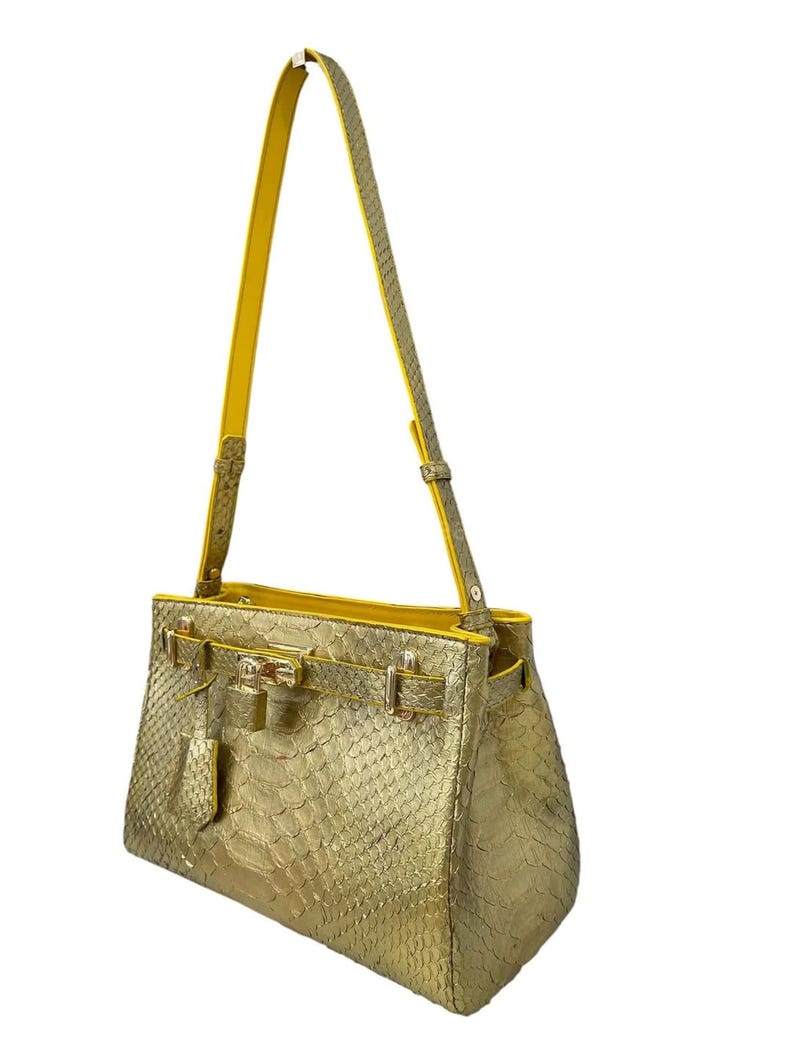 Bolso bandolera de piel de pitón amarilla: bolso de piel de pitón hecho a mano / bolso de mano de piel exótica auténtica imagen 4