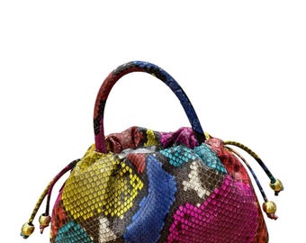 Rainbow Python Top Handle Bag : Handmade Python Skin Purse | Genuine Exotic Leather Handbags
