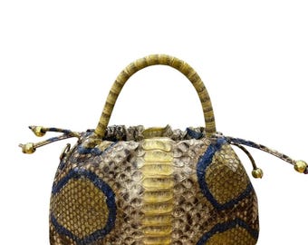 Yellow Gradation Python Top Handle Bag : Handmade Python Skin Purse | Genuine Exotic Leather Handbags