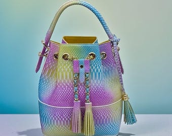 Regenbogen Python Top Griff Tasche: Handgefertigte Pythonleder Geldbörse | Echtes exotisches Leder Handtaschen