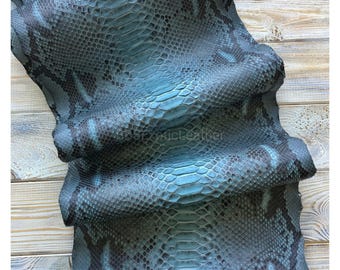 Véritable peau de python | écru peau de serpent bleu canard orageux | Peau entière non par mètre !