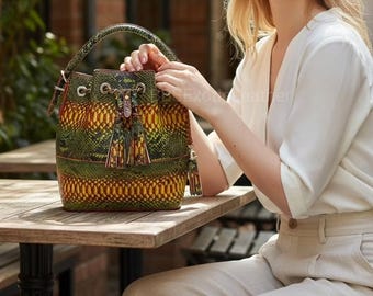 Green Python Sling Bag : Handmade Python Skin Purse | Genuine Exotic Leather Handbags