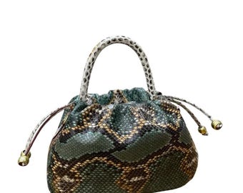 Green Python Top Handle Bag : Handmade Python Skin Purse | Genuine Exotic Leather Handbags