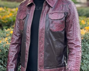 Maroon Python Jacket : Handmade Python Skin Purse | Genuine Exotic Leather Outwear