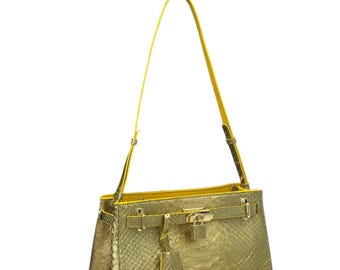 Yellow Python Sling Bag : Handmade Python Skin Purse | Genuine Exotic Leather Handbags