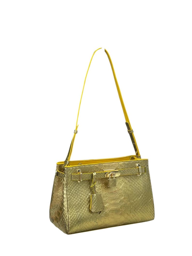 Bolso bandolera de piel de pitón amarilla: bolso de piel de pitón hecho a mano / bolso de mano de piel exótica auténtica imagen 1