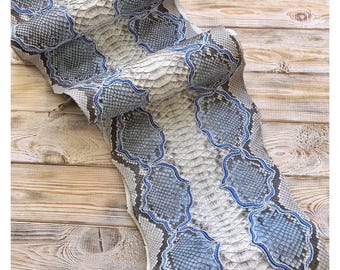 Real Python Hide | Sandstone with Cobalt Inlay Snakeskin Unbleached | Whole Skin not per Meter!