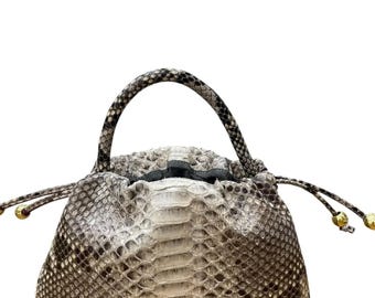 Natural Brown Python Top Handle Bag : Handmade Python Skin Purse | Genuine Exotic Leather Handbags
