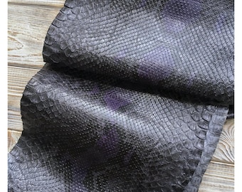 Véritable peau de python | écru peau de serpent noire | Peau entière non par mètre !