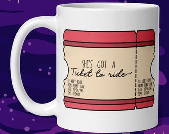 Retro Train Ticket Mug | Penny Lane to Abbey Road Ceramic Coffee Cup