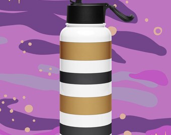 Striped 'Get Back' Stainless Steel Water Bottle with a Straw Lid | 1970s Vintage