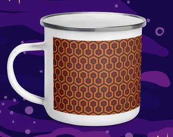 Hexagonal 'horror carpet' Enamel Mug |  Overlooked 1980s Design