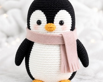 Acogedor pingüino amigurumi hecho a mano, peluche de pingüino de ganchillo, regalo para baby shower, linda decoración de pingüino amigurumi