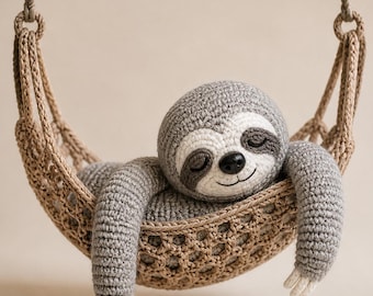 Amigurumi de perezoso dormilón, peluche de perezoso hecho a mano, muñeco de tela de perezoso adorable, juguete de perezoso kawaii, regalo único hecho a mano para niños y adultos.
