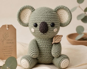 Coco Koala Amigurumi de Ganchillo, Peluche Suave Tejido a Punto para Niños, Regalo para Bebés, Koala Auténtico Hecho a Mano, Lindo Muñeco de Animal, Juguete Suave