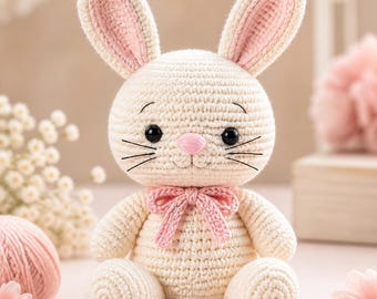 Conejito amigurumi caprichoso, juguete de ganchillo hecho a mano, lindo conejito de peluche, animal amigurumi, suave conejito de ganchillo, nuevo, 139 caracteres