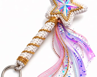 Gehaakte sleutelhanger toverstaf - schattig handgemaakt Starlight-accessoire