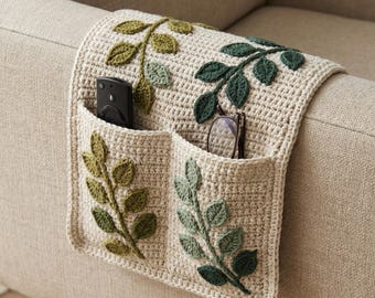 Soporte para mando a distancia con forma de rama de hoja hecho a mano - Decoración verde única, organizador para el hogar de estilo bohemio, soporte decorativo ecológico, decoración con temática vegetal