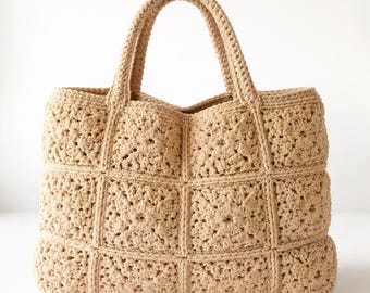 Bolso grande de ganchillo / Bolso boho cuadrado colorido hecho a mano estilo abuela / Bolso de ganchillo vintage / Regalo para el Día de la Madre con nota de regalo