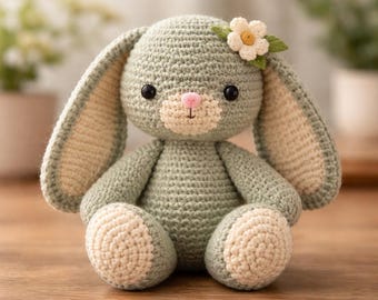 Conejo Amigurumi - Muñeco de conejo de ganchillo hecho a mano / Lindo conejito de peluche para jardín / Regalo de peluche ecológico para Pascua y decoración única