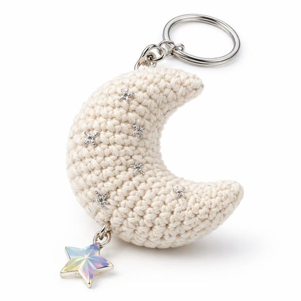 Crochet Moon Keychain l Cute Celestial Bag Charm l Handmade Crescent Moon Amigurumi l Witchy Boho Backpack Accessory, Astrology Gift for Her