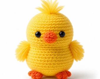 Pollito Sunny Amigurumi, Juguete de pollito de ganchillo, Pájaro Amigurumi Kawaii, Pollito de peluche hecho a mano, Decoración para fiestas de baile de Halloween y Pascua, Ornamental