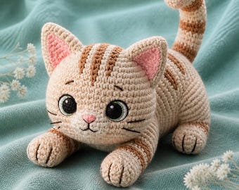 Gatito juguetón Amigurumi, Peluche de gato tejido Kawaii, Gato de ganchillo, Gato amigurumi, Regalo para baby shower, Regalo para fiesta de bodas, Regalo de oficina