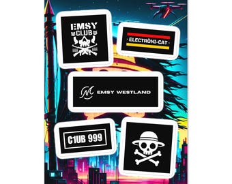 Emsy Westland Official Sticker Pack | Adhesius Electròni-Cat i Emsy Club | Electronic Music Vinyl Pack | DJ and Laptop Decoration