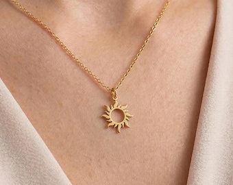 Collana con sole delicato in argento sterling 925 / Collana con alba in oro 14 carati / Ciondolo sole minimalista / Collana con sole minuscolo / Regalo di gioielli delicati con raggio di sole