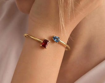 Toi Et Moi Bracelet, Custom Birthstone Bracelet, Family Birthstone Slip On Bangle, Couple Bracelet, Birthstone Cuff, Christmas Gift for Her