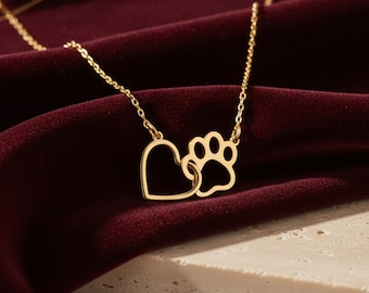 Collana con zampa a cuore in argento sterling 925 / Collana con zampa a cuore intrecciata / Collana con zampa delicata / Collana per amanti degli animali / Gioielli con zampa di cane e gatto