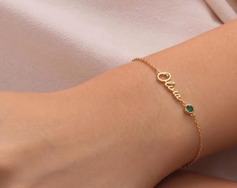 Custom Birthstone Name Bracelet | Personalized Name Jewelry | Family Birthstone Bracelet | Script Name Bracelet | Custom Birth Month Gift