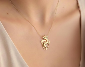 Collana con cuore umano anatomico in argento sterling 925 / Ciondolo a cuore realistico / Collana anatomica / Gioielli con organi cardiaci / Collana con organi