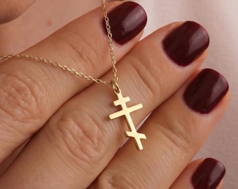 Collana con croce ortodossa orientale / Crocifisso a tre barre in oro / Pendente ortodosso russo / Gioielli con croce cristiana / Regalo di cresima