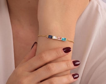 Custom Baguette Birthstone Bracelet | Family Birthstone Jewelry | Multiple Birthstone Bracelet | Custom Family Bracelet | Meaningful Gift