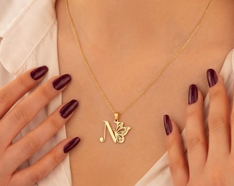 Custom Butterfly Initial Necklace | Tiny Initial Jewelry | Butterfly Wing Necklace | Dainty Name Necklace | Couples Gift | Everyday Jewelry