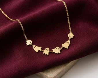 Silver Small Ghost Necklace | Tiny Ghost Necklace | Mini Ghost Necklace | Cute Ghost Pendant | Halloween Jewelry | Spooky Jewelry
