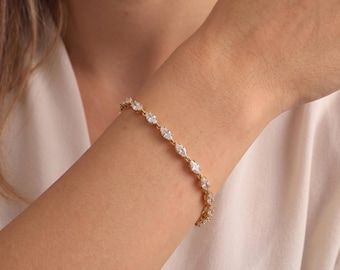 Silver Moissanite Tennis Bracelet | Diamond Chain Bracelet | Delicate Sparkle Bracelet | Elegant Everyday Bracelet | Maid of Honor Gift