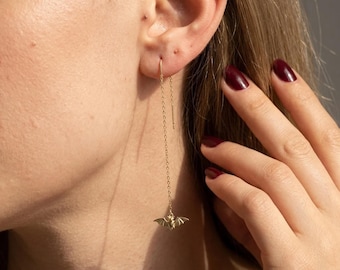 Tiny Bat Earrings | Bat Drop Earrings | Gothic Hoops | Bat Hoops | Bat Huggies | Halloween Earrings | Dainty Bats | Vampire Bat Earrings
