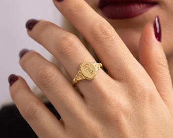 Anello personalizzato con fiore di nascita / Anello con sigillo inciso / Anello delicato con fiore di campo / Gioielli personalizzati con fiore di nascita / Anello con fiore / Regalo per la festa della mamma